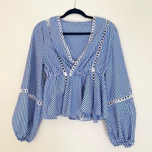 White and Blue striped top